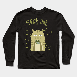 Tea Is Life Long Sleeve T-Shirt - Tea time with cat by El-Aal